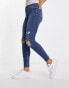 Фото #1 товара New Look ripped straight leg jeans in dark blue