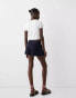 Bershka linen look tie waist shorts in rich navy