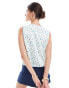 ASOS DESIGN tie front top with contrast binding in ditsy print