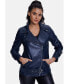 ფოტო #1 პროდუქტის Women's Genuine Leather Belted Biker Jacket,Nappa Navy