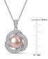 ფოტო #4 პროდუქტის Pink Cultured Freshwater Pearl (10-1/2mm) & Cubic Zirconia Love Knot 18" Pendant Necklace in Sterling Silver