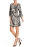 Фото #2 товара Papillon 161218 Women's Printed 3/4 Sleeve Shift Dress Black/White Sz. Large