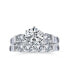 Classic Cathedral 6 Prong Baguette Side Stones Cubic Zirconia CZ Round 2 CT Solitaire Anniversary Engagement Wedding Band Ring Set Sterling Silver