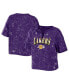 Фото #1 товара Women's Purple Los Angeles Lakers Bleach Splatter Notch Neck T-shirt