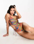 ASOS DESIGN one shoulder cut out swimsuit in heat map zebra print