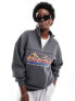 Фото #1 товара Cotton:On quarter zip sweatshirt with retro mountain graphic in charcoal