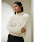 Фото #3 товара Women's Cable Knit Cashmere Turtleneck Sweater for Women