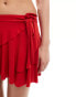 Pull&Bear polyamide frill wrap mini skirt co-ord in red