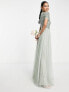 Фото #7 товара Maya Bridesmaid short sleeve maxi tulle dress with tonal delicate sequins in sage green
