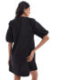 Фото #4 товара ASOS DESIGN gathered tie front mini smock dress in black