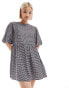 Фото #4 товара Daisy Street puff sleeve printed mini smock dress in black