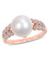 ფოტო #1 პროდუქტის Freshwater Cultured Pearl (9.5-10mm) and Diamond (1/6 ct. t.w.) Leaf Ring in 10k Rose Gold