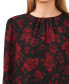 Women's Floral Print Crew Neck Long Sleeve Smocked Cuff Blouse