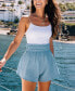 Women's Blue Smocked Waist Flared Leg Shorts