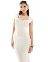 Fashionkilla super soft notch front cap sleeve maxi dress in cream Бежевый, 42 - фото #4