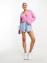 ASOS DESIGN slinky shirt bodysuit with plunge neck in pink