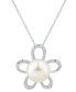 ფოტო #1 პროდუქტის Cultured Freshwater Pearl (10mm) & White Topaz (3/8 ct. t.w.) Flower Pendant Necklace in Sterling Silver, 16" + 2" extender