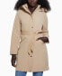 Фото #1 товара Women's Faux-Fur-Trim Hooded Belted Raincoat