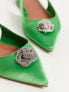 Фото #4 товара ASOS DESIGN Wide Fit Lotus embellished slingback ballet flats in green satin