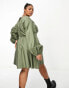 Фото #3 товара ASOS DESIGN Curve cotton poplin mini dress with ruched bust detail in olive green