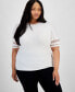 ფოტო #1 პროდუქტის Plus Size Lace-Trim Elbow-Sleeve Tee