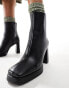 Фото #3 товара Public Desire Patty2 square toe platform heeled ankle boots in black