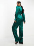 Фото #7 товара Closet London satin wrap wide leg jumpsuit in emerald