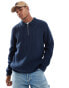 Фото #1 товара ASOS DESIGN wool mix oversized heavyweight half zip rib jumper with collar in navy