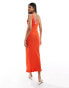 Фото #2 товара ASOS DESIGN knitted moss stitch maxi dress with contrast trims in orange and baby pink