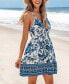 ფოტო #2 პროდუქტის Women's Blue & White Floral Sleeveless V-Neck Mini Beach Dress