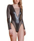 Фото #1 товара Women's Pleather Power Mesh Bodysuit 1 Pc Lingerie