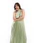 Фото #4 товара TFNC Bridesmaid satin pleated halter neck maxi dress with full skirt in sage green