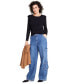 ფოტო #2 პროდუქტის Women's Ruffle-Trim Ribbed Long-Sleeve Top, Created for Macy's