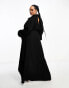 ASOS DESIGN Curve exclusive washed balloon sleeve maxi dress with high split in black