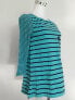 American Livng Women's Scoop Neck 3/4 Sleeve Striped Top Turquoise Black XS