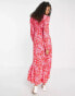 ASOS DESIGN Tall hi low hem midi dress in pink and red splice floral print