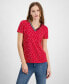 ფოტო #1 პროდუქტის Women's Dot-Print Signature V-Neck Top