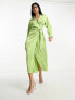 Фото #3 товара Pretty Lavish wrap shirt midaxi dress in apple green