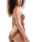 In The Style exclusive bandeau cut out contrast corsage swimsuit in chocolate brown