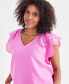 ფოტო #5 პროდუქტის Women's 100% Linen Flutter Eyelet-Sleeve Top, Created for Macy's