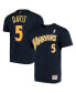 Men's Baron Davis Navy Gold State Warriors Hardwood Classics Stitch Name and Number T-shirt