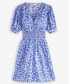 Фото #8 товара Women's Printed Cotton Zip-Front Puff-Sleeve Dress, Created for Macy's