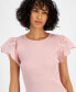 ფოტო #3 პროდუქტის Women's Ribbed-Knit Flutter Eyelet-Sleeve Sweater