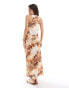 Фото #3 товара New Look satin racer midi dress in abstract pattern