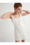 Mini Tüvit Elbise Salopet İnci Düğme Detaylı Cepli Slim Fit