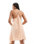 ASOS DESIGN plunge draped satin mini dress with gold chain detail in peach