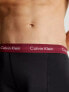 Calvin Klein cotton stretch trunks 3 pack in black with coloured waistband