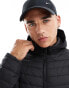 Jack & Jones packable padded jacket with hood in black