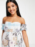 ASOS DESIGN Maternity bardot pleated midi dress in blue floral print