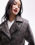 Topshop faux leather washed biker jacket in grey